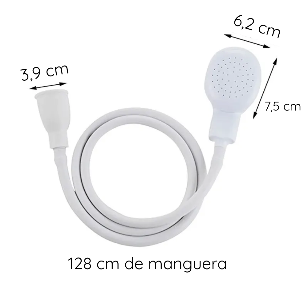 Detalle del cabezal tipo ducha de la manguera portatil para perros