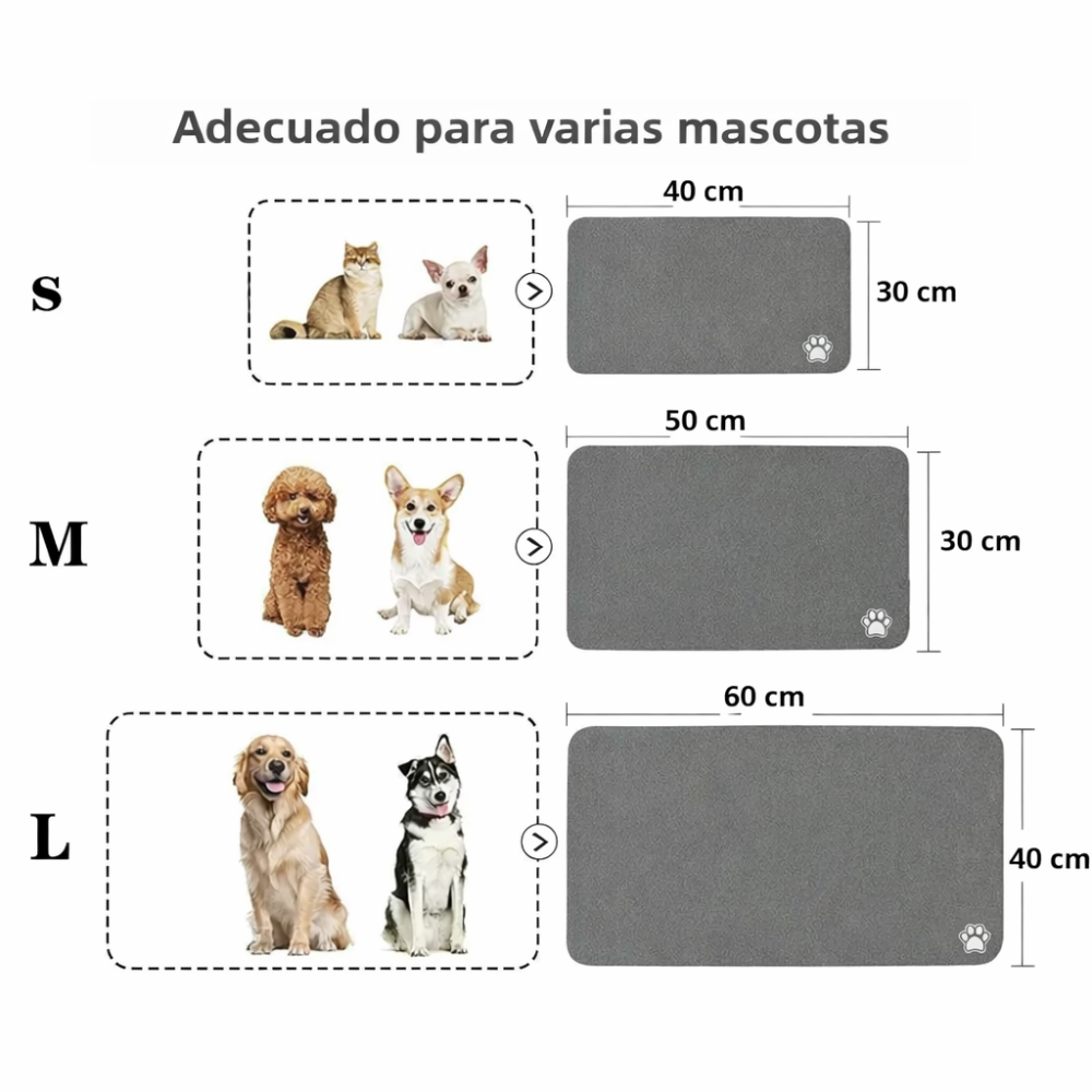 Comedero de perro sobre la esterilla absorbente protegiendo el suelo