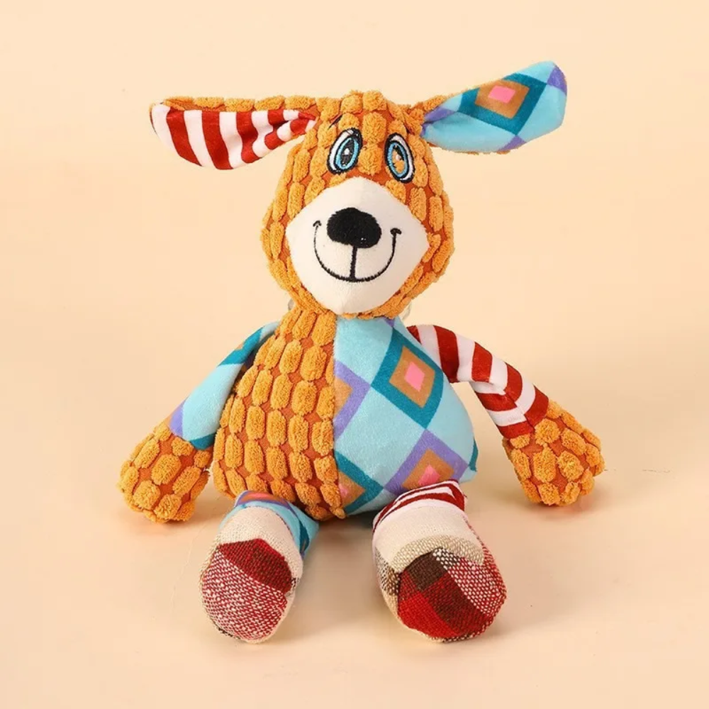 Detalle del diseno del peluche resistente para perro