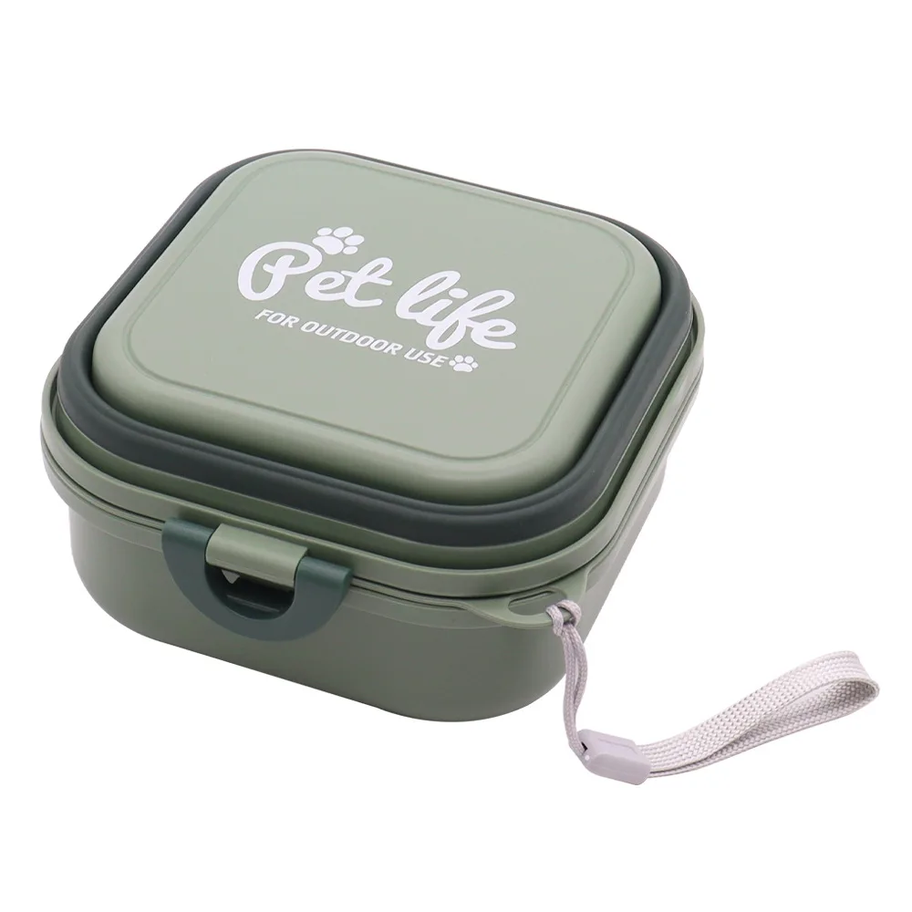 Cuenco doble plegable para perro abierto con comida y agua