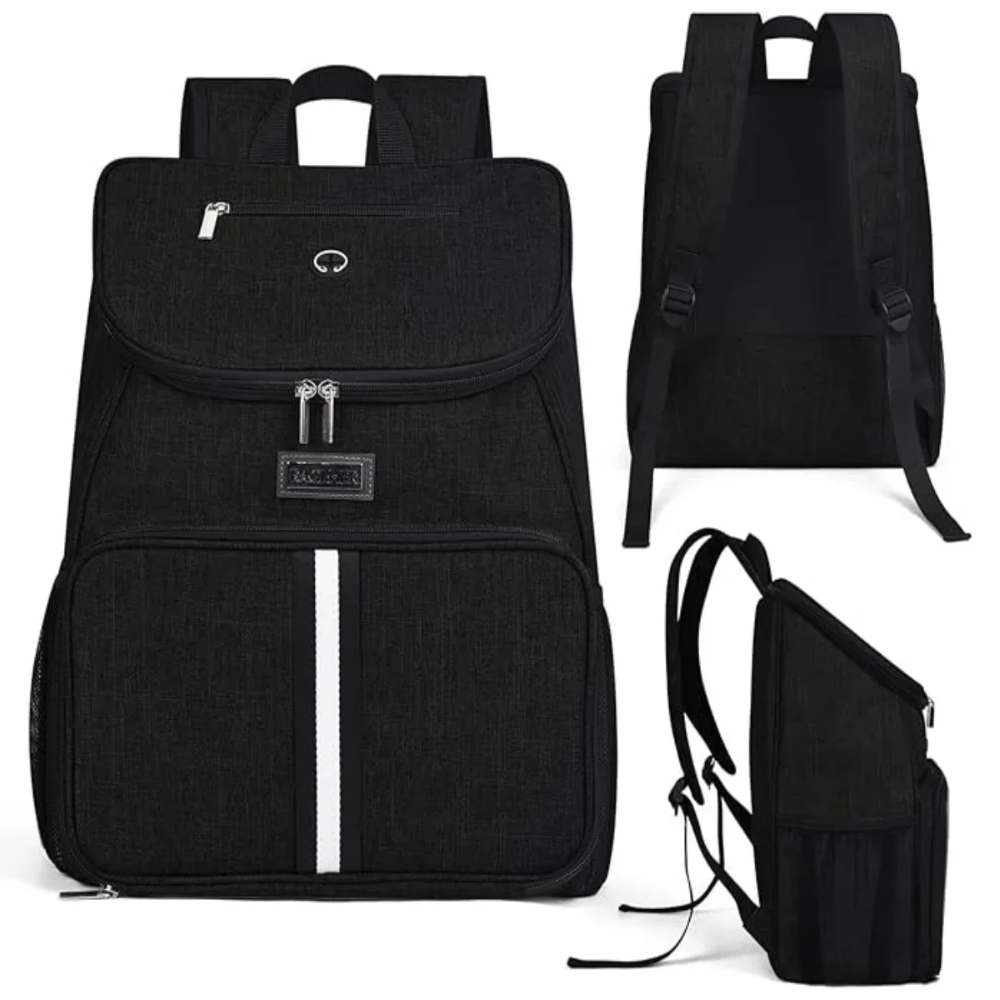 Compartimentos de la mochila de viaje para perro con pienso y accesorios