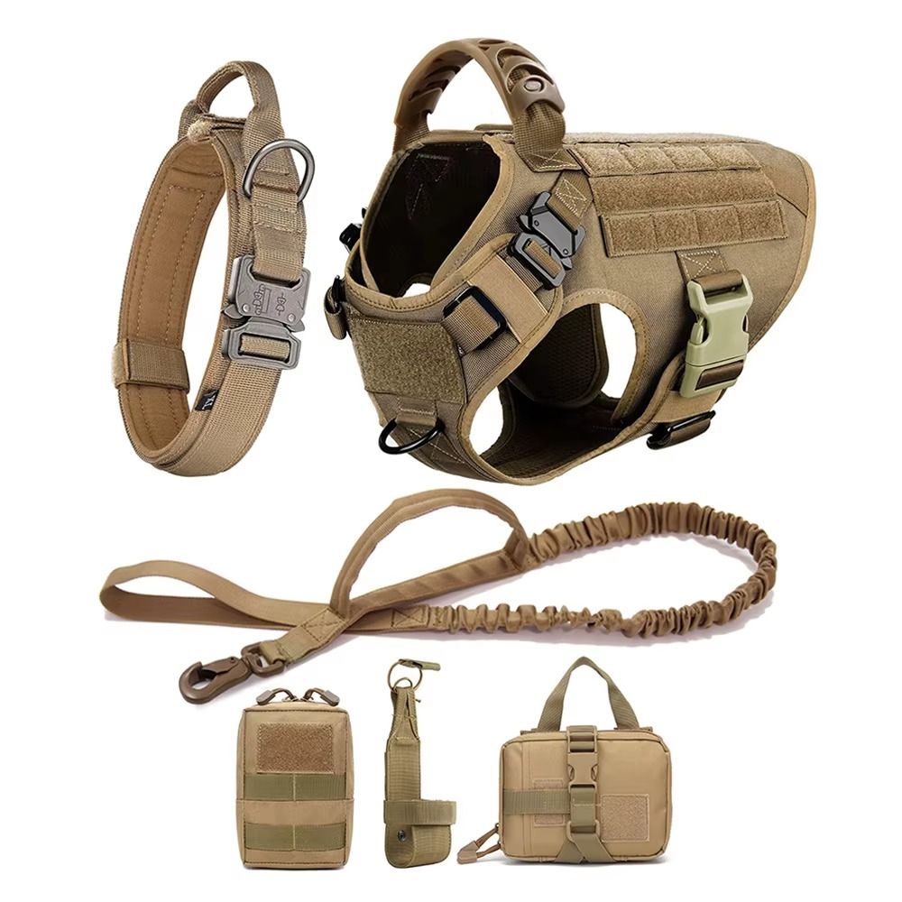 Detalle de los enganches y hebillas del kit tactico para perro