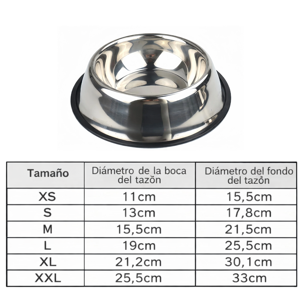 Tamanos disponibles del cuenco metalico de acero inoxidable para perro